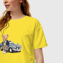 Футболка оверсайз женская Плюшевый медвежонок и автомобиль, цвет: желтый — фото 2