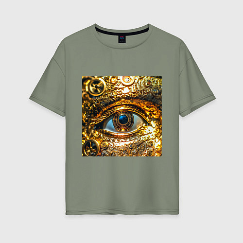 Женская футболка оверсайз Золотой глаз металлический в стиле стимпанк / Авокадо – фото 1