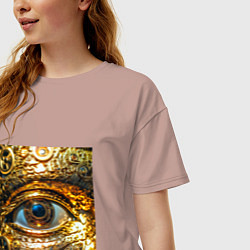 Футболка оверсайз женская Золотой глаз металлический в стиле стимпанк, цвет: пыльно-розовый — фото 2