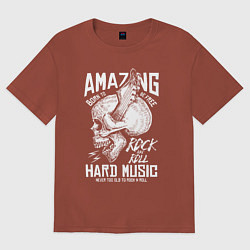 Футболка оверсайз женская Rock n roll skull, цвет: кирпичный