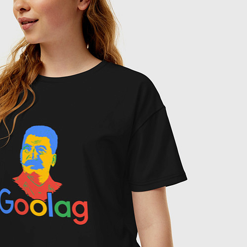Женская футболка оверсайз Stalin goolag meme / Черный – фото 3