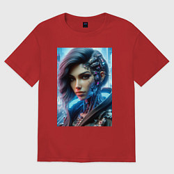 Футболка оверсайз женская Cyber girl - ai art, цвет: красный