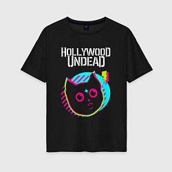 Футболка оверсайз женская Hollywood Undead rock star cat, цвет: черный