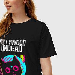 Футболка оверсайз женская Hollywood Undead rock star cat, цвет: черный — фото 2