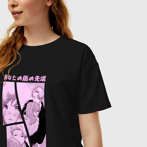 Женская футболка оверсайз Манга - Любовь с кончиков пальцев / Черный – фото 3