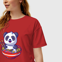 Футболка оверсайз женская Панда ест рамен, цвет: красный — фото 2