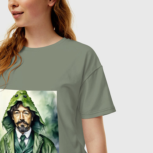 Женская футболка оверсайз Чехов в кигуруми крокодил / Авокадо – фото 3