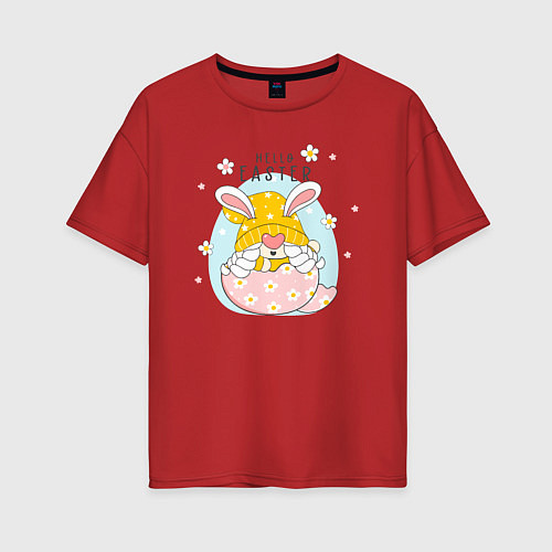 Женская футболка оверсайз Пасха гном заячьи ушки / Красный – фото 1