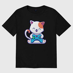 Футболка оверсайз женская Котик с джойстиком, цвет: черный