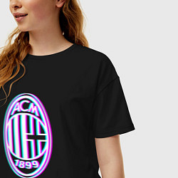 Футболка оверсайз женская AC Milan FC в стиле glitch, цвет: черный — фото 2