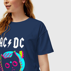 Футболка оверсайз женская AC DC rock star cat, цвет: тёмно-синий — фото 2