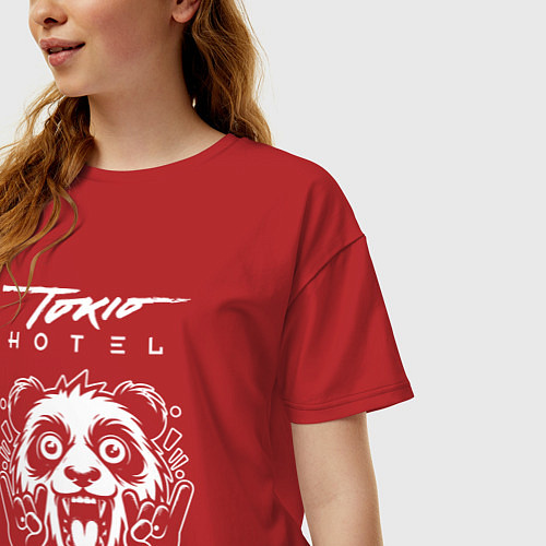 Женская футболка оверсайз Tokio Hotel rock panda / Красный – фото 3