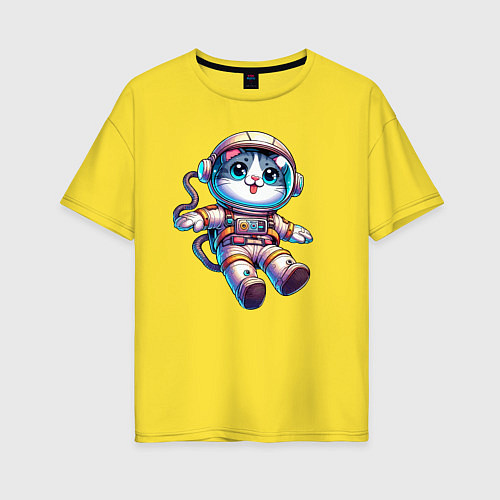 Женская футболка оверсайз Котёнок бравый космонавт - нейросеть / Желтый – фото 1
