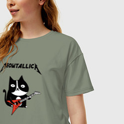 Футболка оверсайз женская Meowtallica cat, цвет: авокадо — фото 2