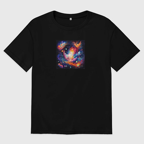 Женская футболка оверсайз Абстракция: планеты / Черный – фото 1