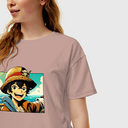 Футболка оверсайз женская Ван Пис - нейросеть, цвет: пыльно-розовый — фото 2