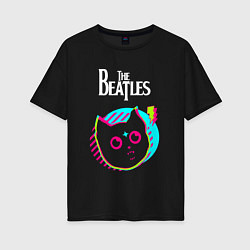 Женская футболка оверсайз The Beatles rock star cat