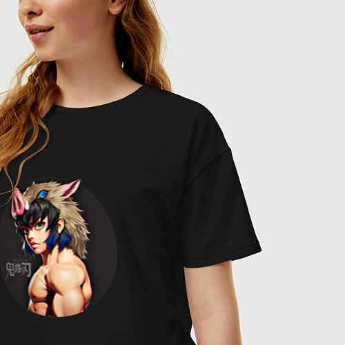 Женская футболка оверсайз Иноске Хашибира - Клинок, рассекающий демонов / Черный – фото 3