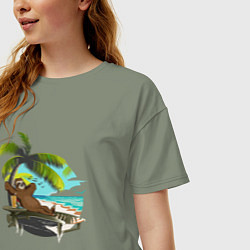 Футболка оверсайз женская Ленивец под пальмой, цвет: авокадо — фото 2