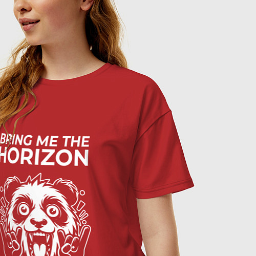 Женская футболка оверсайз Bring Me the Horizon rock panda / Красный – фото 3