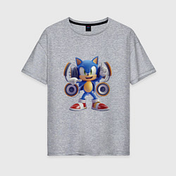 Футболка оверсайз женская Соник в наушниках, цвет: меланж