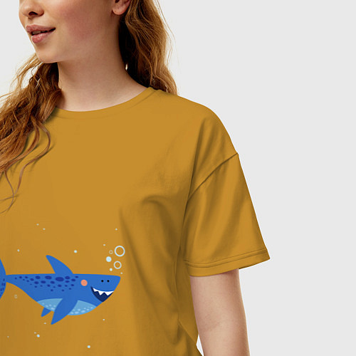 Женская футболка оверсайз Синяя акула / Горчичный – фото 3