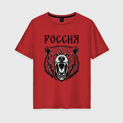 Женская футболка оверсайз Медведь Россия / Красный – фото 1