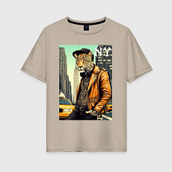 Женская футболка оверсайз The cool leopard is a New Yorker