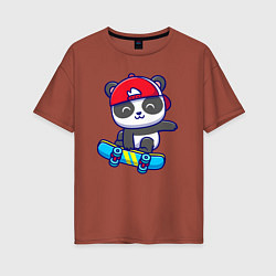 Футболка оверсайз женская Panda skater, цвет: кирпичный