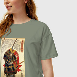 Футболка оверсайз женская Самурай Какидзаки Кагэиэ: гравюра укиё-э, цвет: авокадо — фото 2