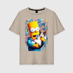 Женская футболка оверсайз Bart Simpson with a kitten - ai art