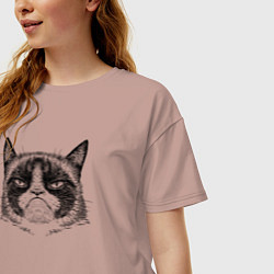 Футболка оверсайз женская Grumpy cat мем, цвет: пыльно-розовый — фото 2