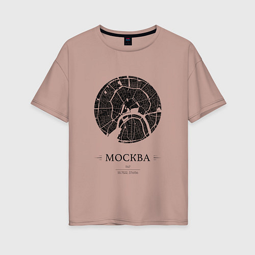 Женская футболка оверсайз Меридианы - Москва / Пыльно-розовый – фото 1