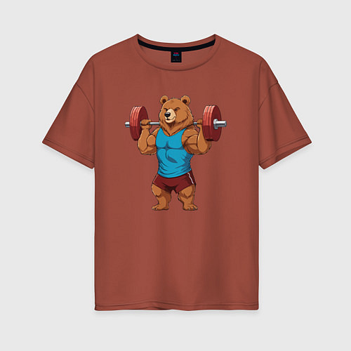 Женская футболка оверсайз Медведь со штангой / Кирпичный – фото 1