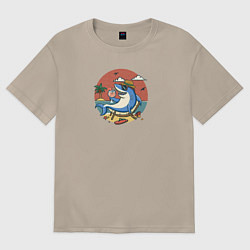 Футболка оверсайз женская Бизнес акула на пляже, цвет: миндальный