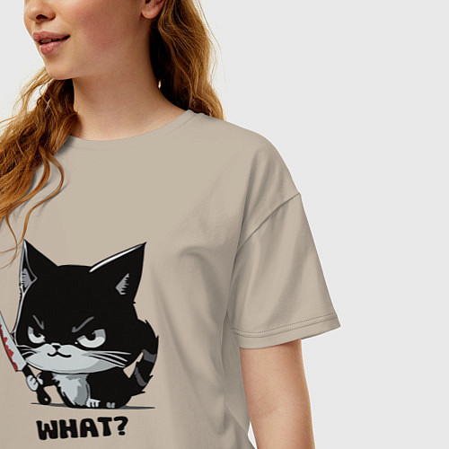 Женская футболка оверсайз What cat murderous / Миндальный – фото 3