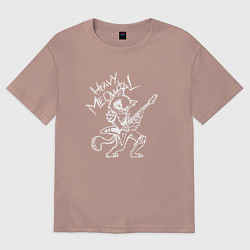 Футболка оверсайз женская Кот хеви метал, цвет: пыльно-розовый