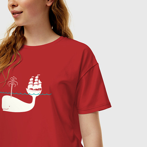 Женская футболка оверсайз Кит и корабль / Красный – фото 3