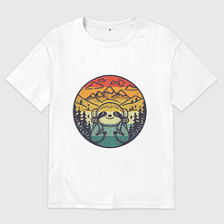 Женская футболка оверсайз Ленивец турист путешествует с рюкзаком