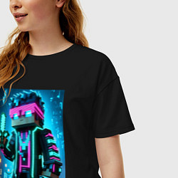 Футболка оверсайз женская Minecraft - neon character ai art, цвет: черный — фото 2