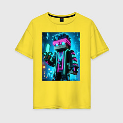 Футболка оверсайз женская Minecraft - neon character ai art, цвет: желтый