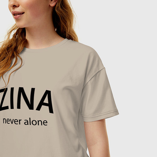 Женская футболка оверсайз Zina never alone - motto / Миндальный – фото 3