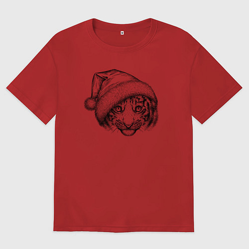 Женская футболка оверсайз Новогодний тигренок / Красный – фото 1