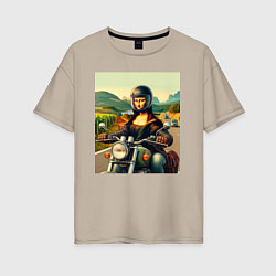 Женская футболка оверсайз Mona Lisa on a motorcycle - ai art