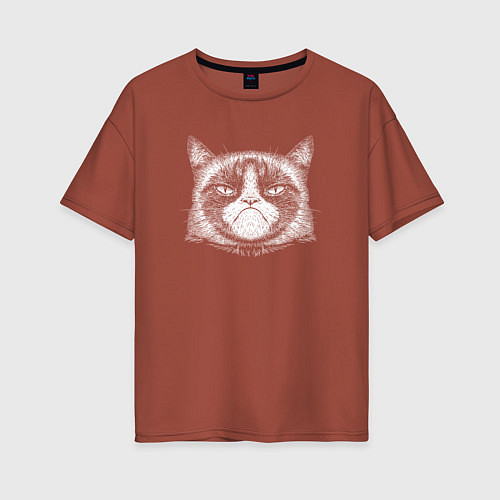 Женская футболка оверсайз Мем Grumpy cat / Кирпичный – фото 1