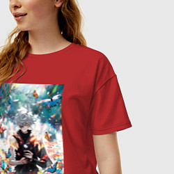 Футболка оверсайз женская Адский рай Габимару цветы, цвет: красный — фото 2