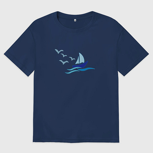 Женская футболка оверсайз Яхта в море с парусами / Тёмно-синий – фото 1