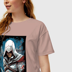 Футболка оверсайз женская Assassins creed белый кинжал, цвет: пыльно-розовый — фото 2
