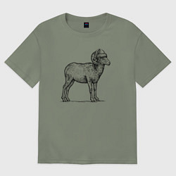 Футболка оверсайз женская Барашек в новогодней шапке, цвет: авокадо