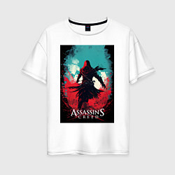 Женская футболка оверсайз Assassins creed red blue abstract